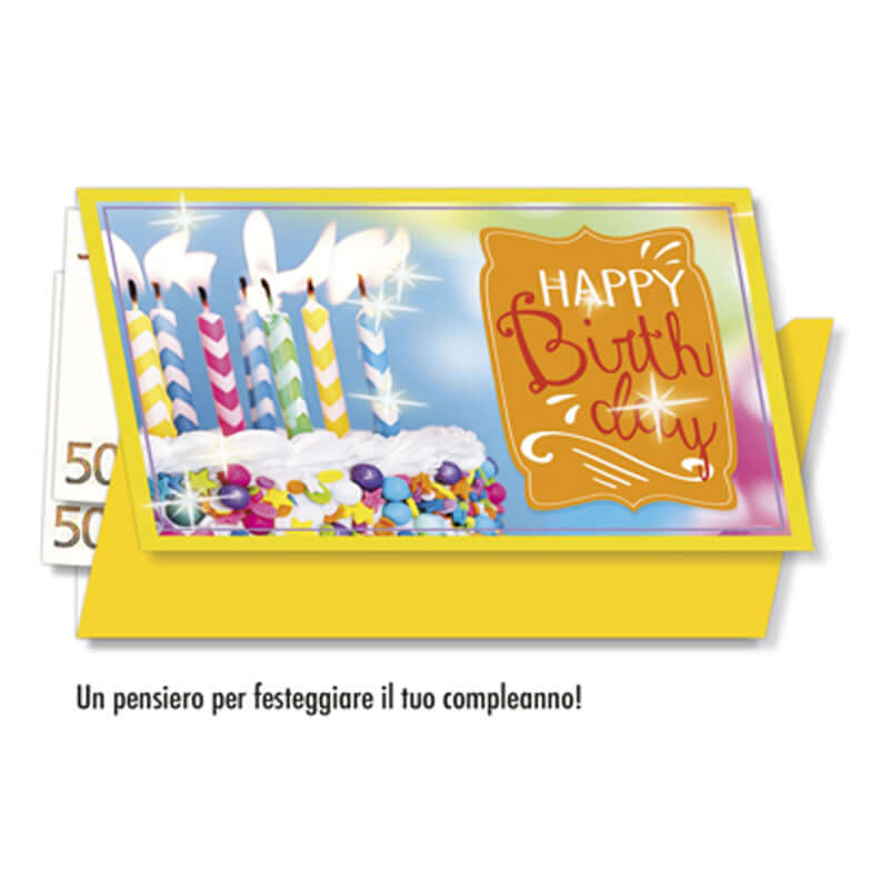 Biglietto Auguri Compleanno Portasoldi Brillantinato con Busta Formato 12 x 17 cm