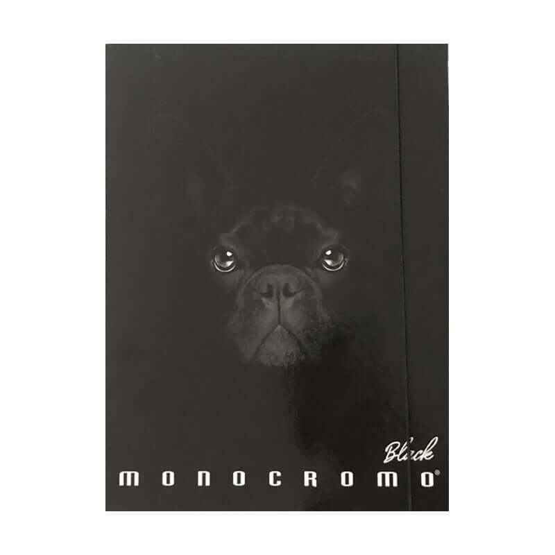 Cartelletta a 3 Lembi Monocromo Black in Cartoncino Dorso 1 cm con Elastico Formato 25 x 34 cm Soggetto Bulldog Francese Nero