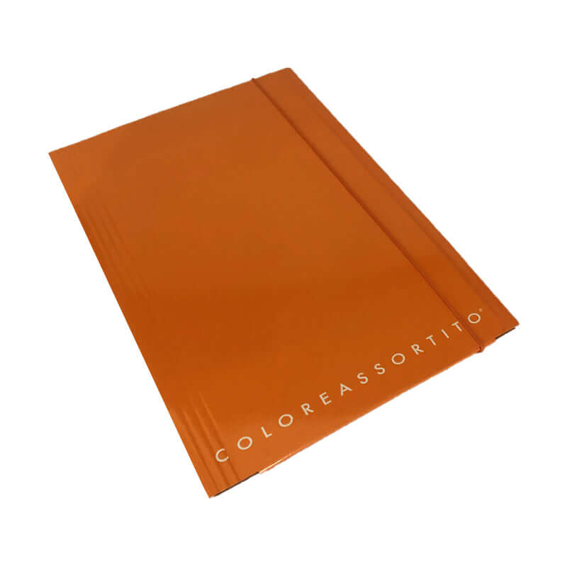 Cartelletta a 3 Lembi in Cartoncino Dorso Piatto con Elastico Formato 25x35 cm Top Quality Tinta Unita Colore Arancione