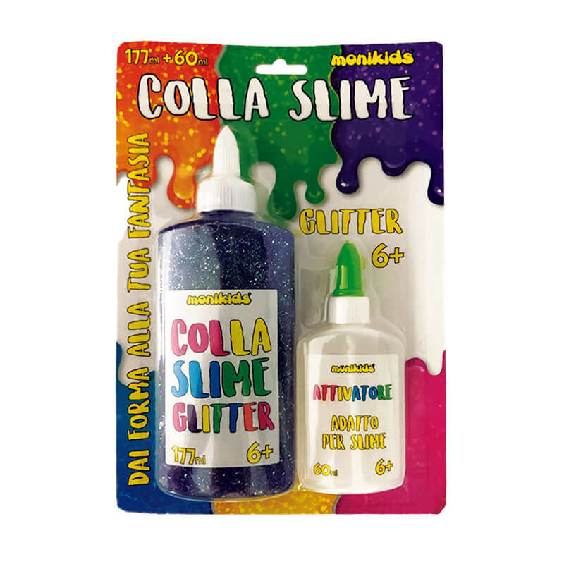 Colla Slime Kit 1 Flacone di Attivatore e 1 Flacone Colla Glitter Colorata Colore Viola