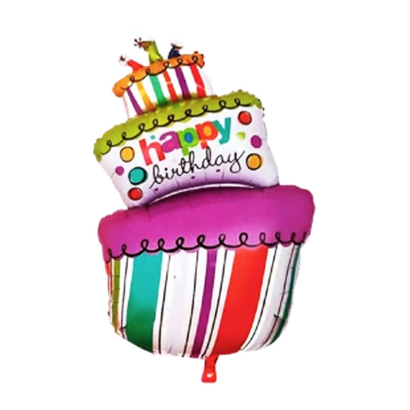 Palloncino Torta di Compleanno Happy Birthday Rigata