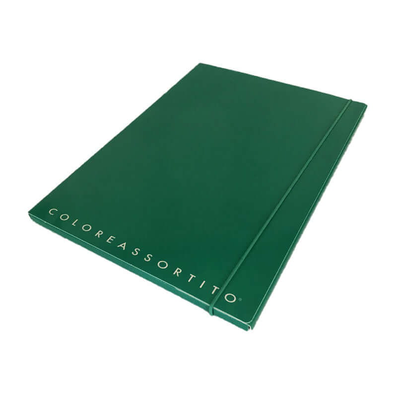 Cartelletta a 3 Lembi in Cartoncino Dorso 1 cm con Elastico Formato 25x35 cm Top Quality Tinta Unita Colore Verde