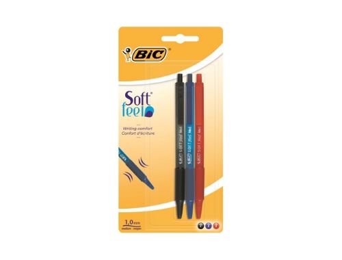 Penna Sfera Bic Soft Feel Confezione 3 Pezzi Colori Assortiti
