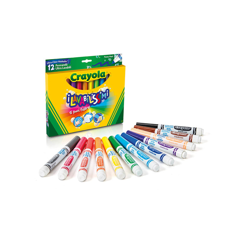 Pennarello Super Lavabile Crayola Punta Grossa Colori Assortiti Confezione 12 Pezzi