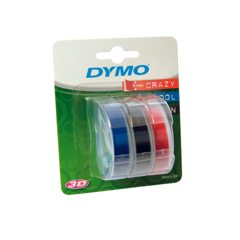 Nastro per Etichettatrice Dymo Junior 9 mm x 3 m Colori Assortiti (Blu, Nero, Rosso) Confezione 3 Pezzi