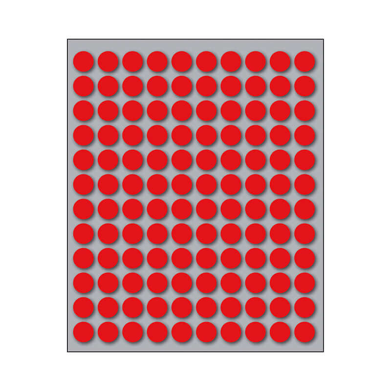 Etichette Adesive Permanenti Diametro 10 mm Colore Rosso Confezione 10 Fogli