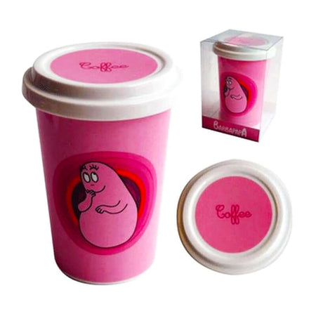 Barbapapà Tazza Mug Portabevande in Ceramica con Coperchio