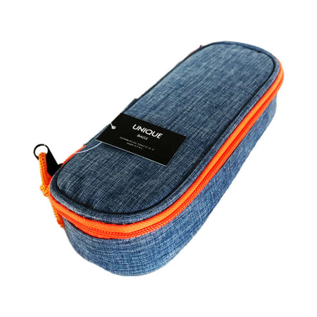 Astuccio Ovale Colore Jeans con Cerniera Arancione