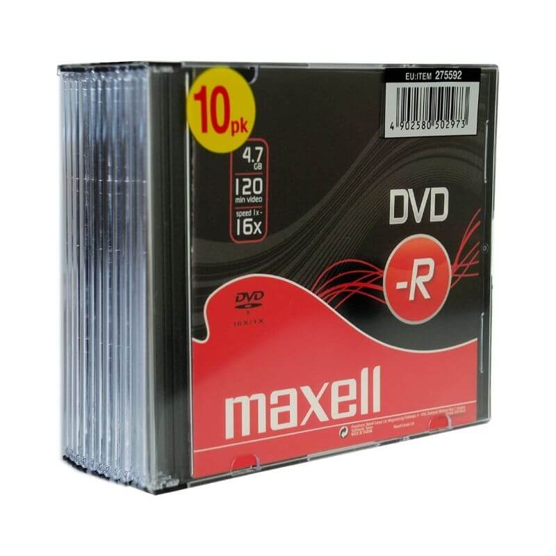 CD-DVD-R Slim Case 4,7 GB 16x Maxell Confezione 10 Pezzi
