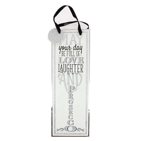 Shopper con Manico per Bottiglia con Glitter Argento Fantasia Prosecco Love Dimensioni 13 x 35 x 8 cm