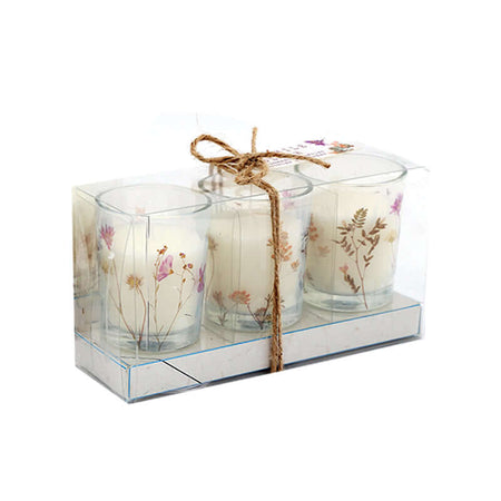 Set 3 Candele in Bicchiere Fantasie Fiorate