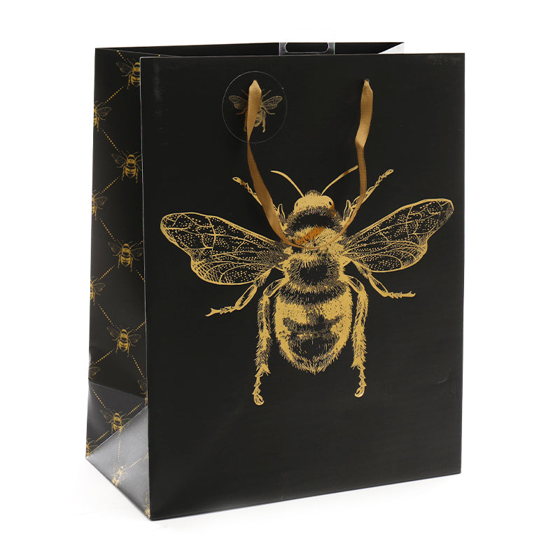 Shopper con Manico Colore Nero e Oro Fantasia Ape 26 x 33 cm