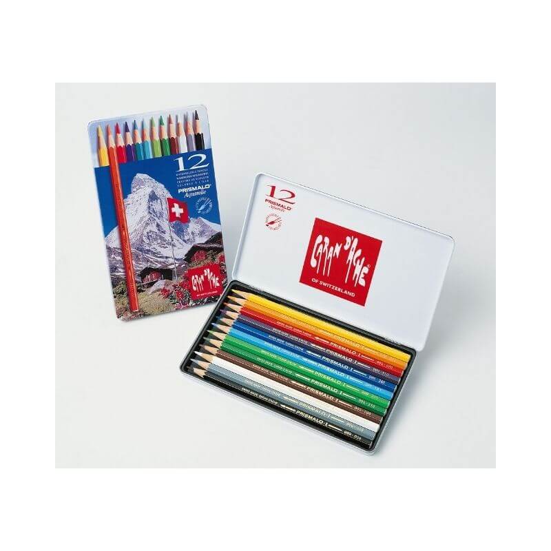 Pastelli Acquerellabili Punta Fine Caran D'Ache Prismalo Colori Assortiti Confezione 12 Pezzi