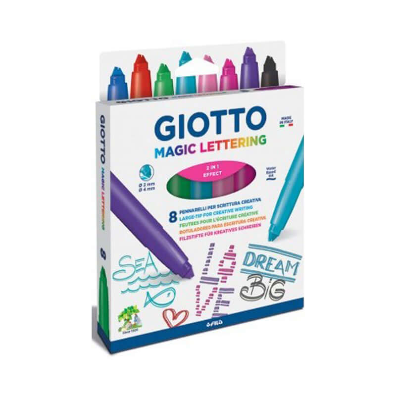 Pennarello Punta Grossa Giotto Magic Lettering Colori Assortiti Confezione 8 Pezzi