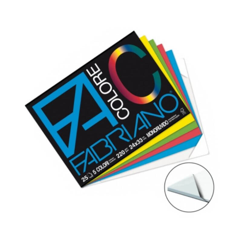 Blocco Fabriano Colore F4 Liscio/Ruvido 25 Fogli 220 g in 5 Colori Assortiti