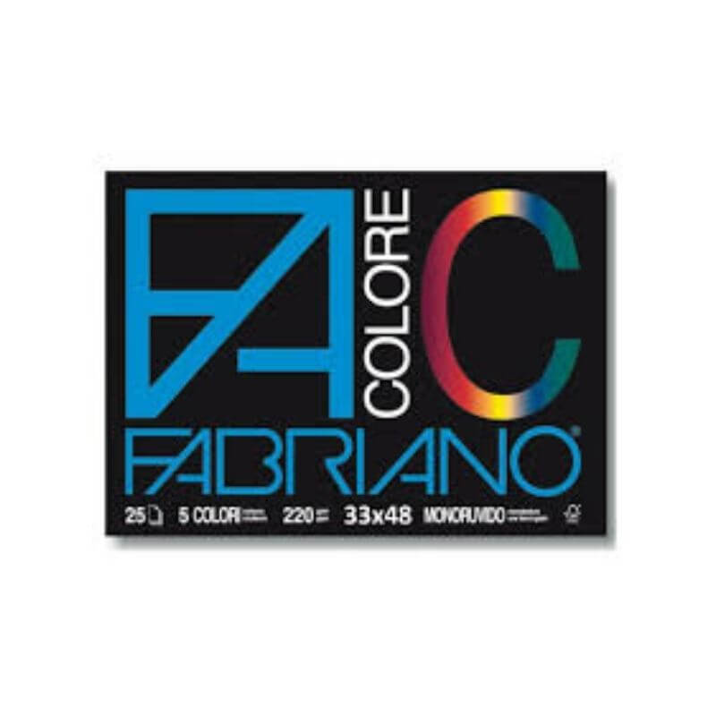 Blocco Fabriano Colore F4 Liscio/Ruvido 25 Fogli 220 g in 5 Colori Assortiti