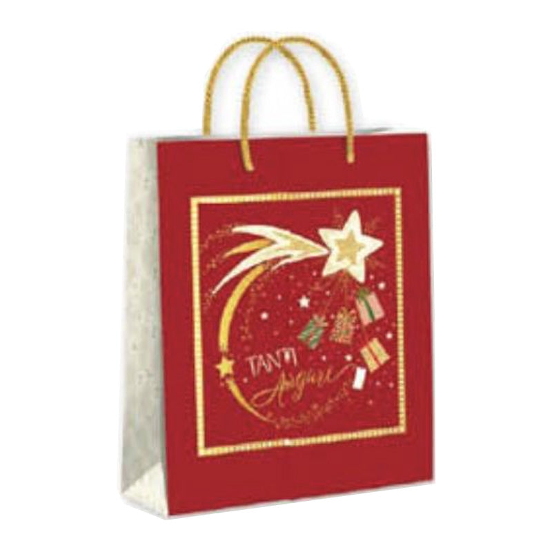 Shopper con Manico Stella Cometa Oro e Tanti Auguri
