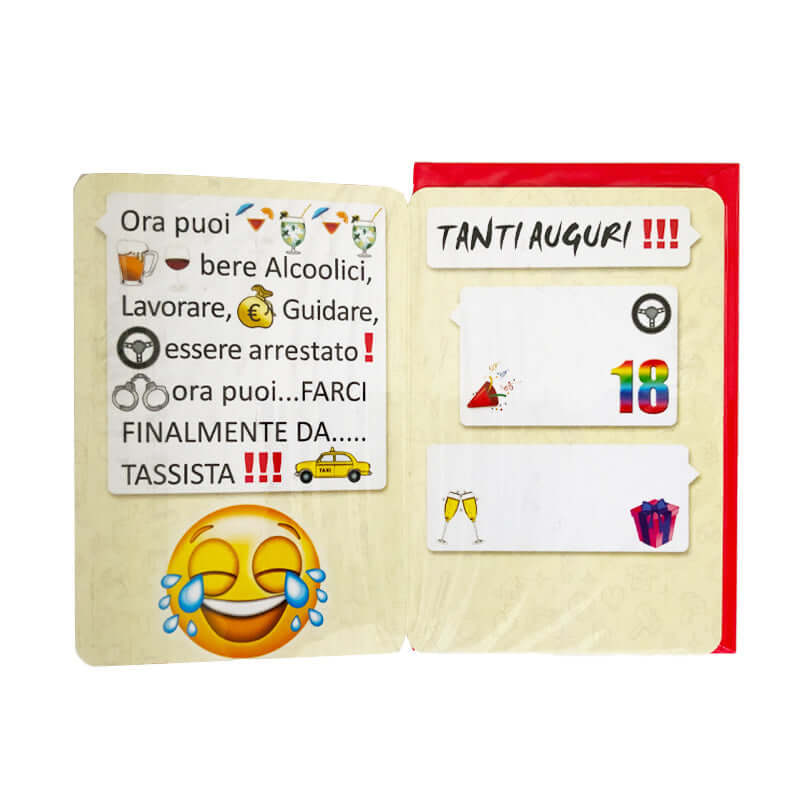 Biglietto Auguri Compleanno 18 Anni Emoji con Busta Formato 12x17 cm