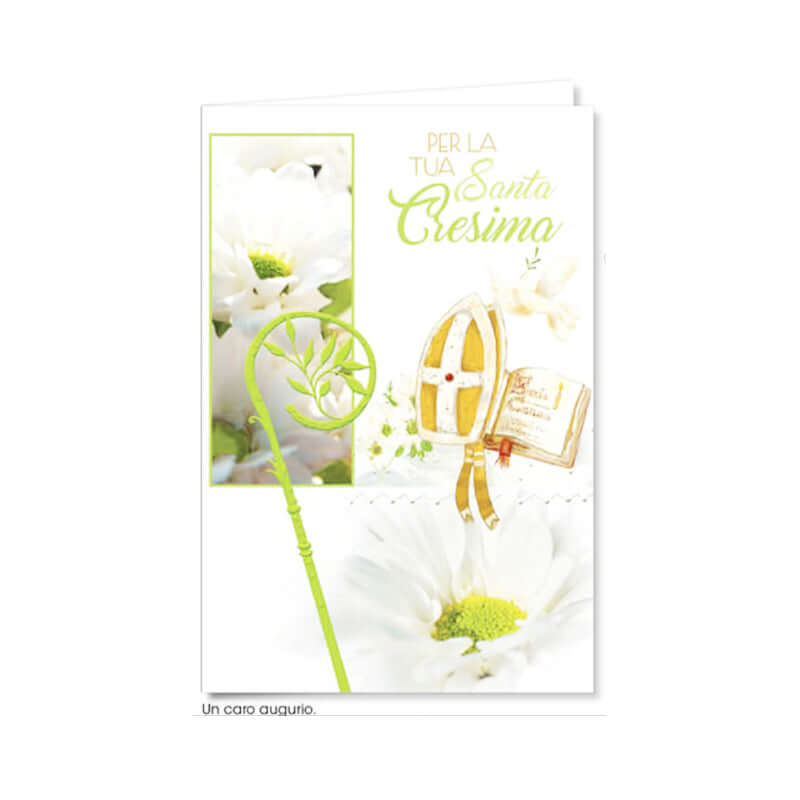 Biglietto Auguri Santa Cresima con Busta Formato 12x17 cm Colore Bianco e Verde