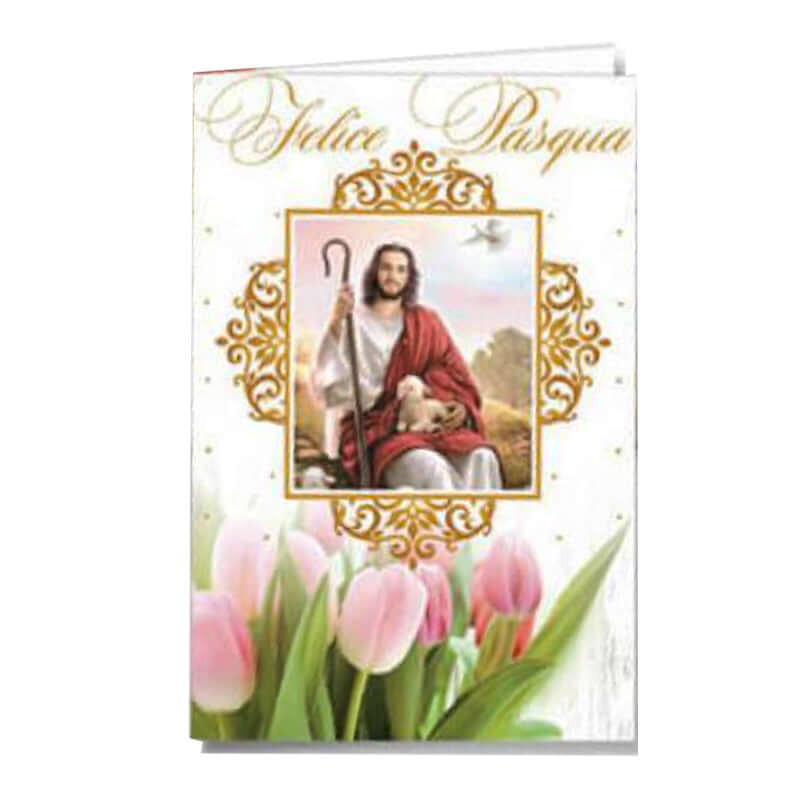 Biglietto Auguri Buona Pasqua con Busta Formato 12 x 17 cm Gesù Risorto con Agnellino