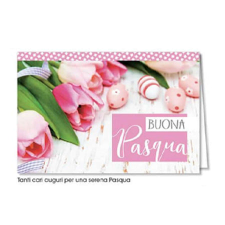 Biglietto Auguri Buona Pasqua con Busta Formato 12 x 17 cm Uova e Tulipani