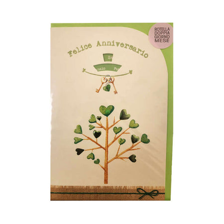 Biglietto Felice Anniversario con Rotella Doppia Giorno e Mese e con Busta Formato 12x17 cm