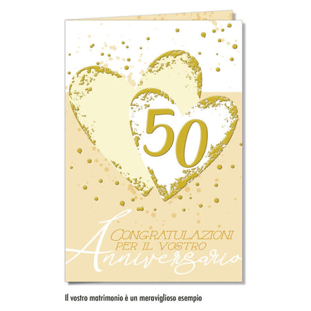 Biglietto Anniversario 50 Anni Cuori Brillantinato con Busta Formato 12 x 17 cm