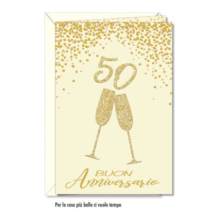 Biglietto Anniversario 50 Anni Flute Brillantinato con Busta Formato 12 x 17 cm