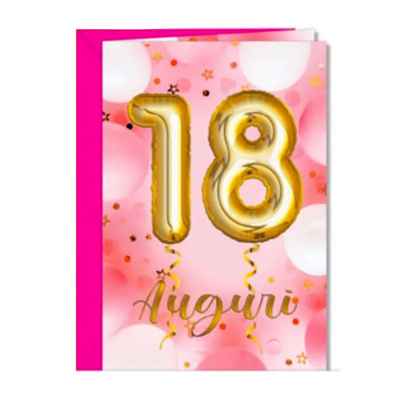 Biglietto Auguri Compleanno 18 Anni Pop-Up con Busta Formato 12 x 17 cm Colore Rosa