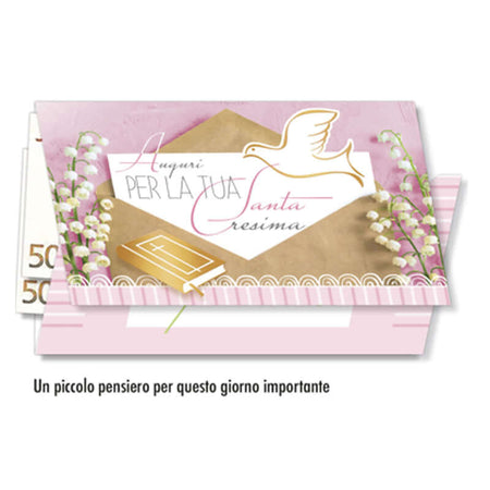 Biglietto Auguri Cresima Portasoldi con Busta Formato 12 x 17 cm Rosa