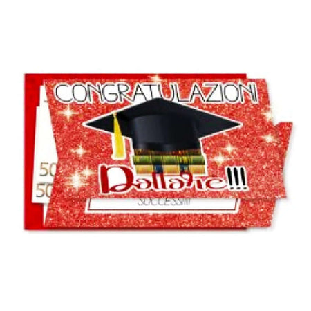 Biglietto Auguri Portasoldi Laurea Brillantinato con Busta Formato 12 x 17 cm