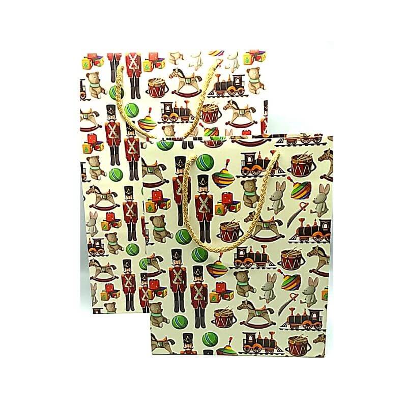 Shopper Natalizio con Manico Dimensioni 26 x 32 x 12 cm Cartone Pesante Fantasia Giochi