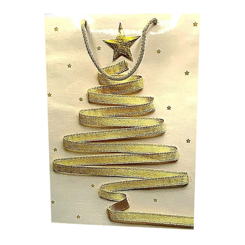Shopper Natalizio con Manico Dimensioni 31 x 45 x 12 cm Cartone Pesante Lucido Fantasia Albero di Natale in Tessuto