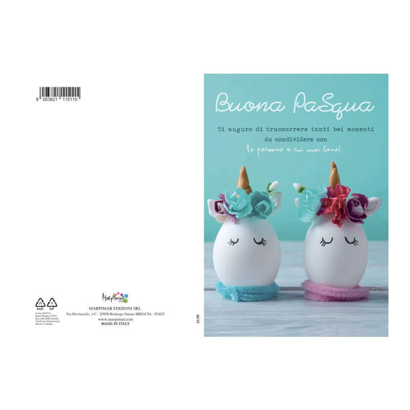 8003821115115 | Biglietto Auguri Buona Pasqua con Busta Formato 12 x 17 cm Uova e Unicorni - Cartonlineitalia.it