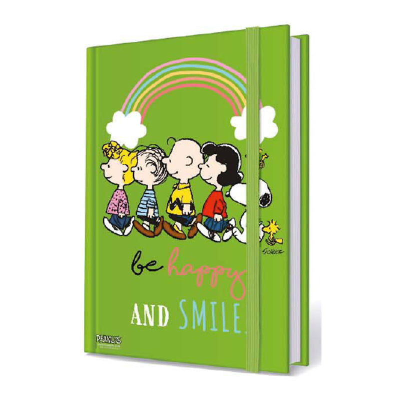 8003821167190 | Taccuino Peanuts Snoopy Be Happy and Smile con Elastico Pagine a Righe - Cartonlineitalia.it
