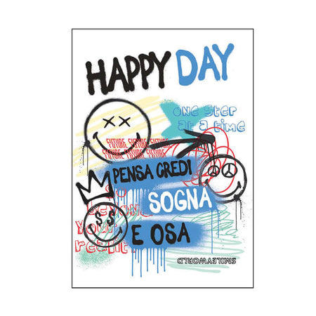 Biglietto Auguri Smile SMILEY WORLD con Glitter Happy Day Pensa Credi Sogna e Osa con Busta Formato 12 x 17 cm