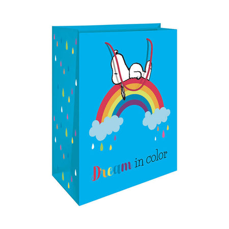 Shopper con Manico Peanuts Snoopy Arcobaleno Colore Azzurro 26 x 32 cm