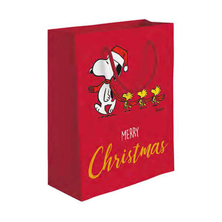 Shopper con Manico Peanuts Snoopy Merry Christmas Rosso