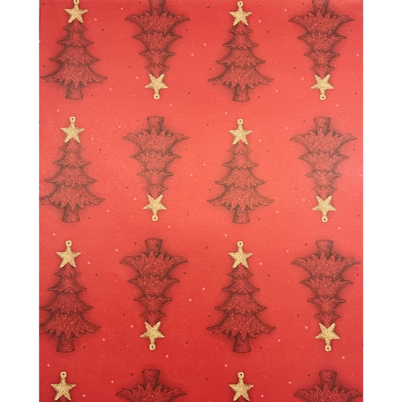 Carta da Regalo Natalizia Formato 70 x 100 cm Colore Rosso con Alberi