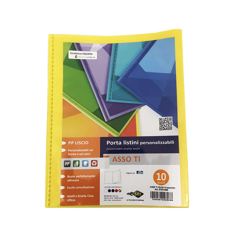 Porta Listino Personalizzabile Asso TI Formato 22 x 30 cm 10 Buste Colore Giallo