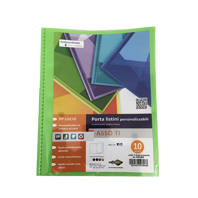 Porta Listino Personalizzabile Asso TI Formato 22 x 30 cm 10 Buste Colore Verde Chiaro