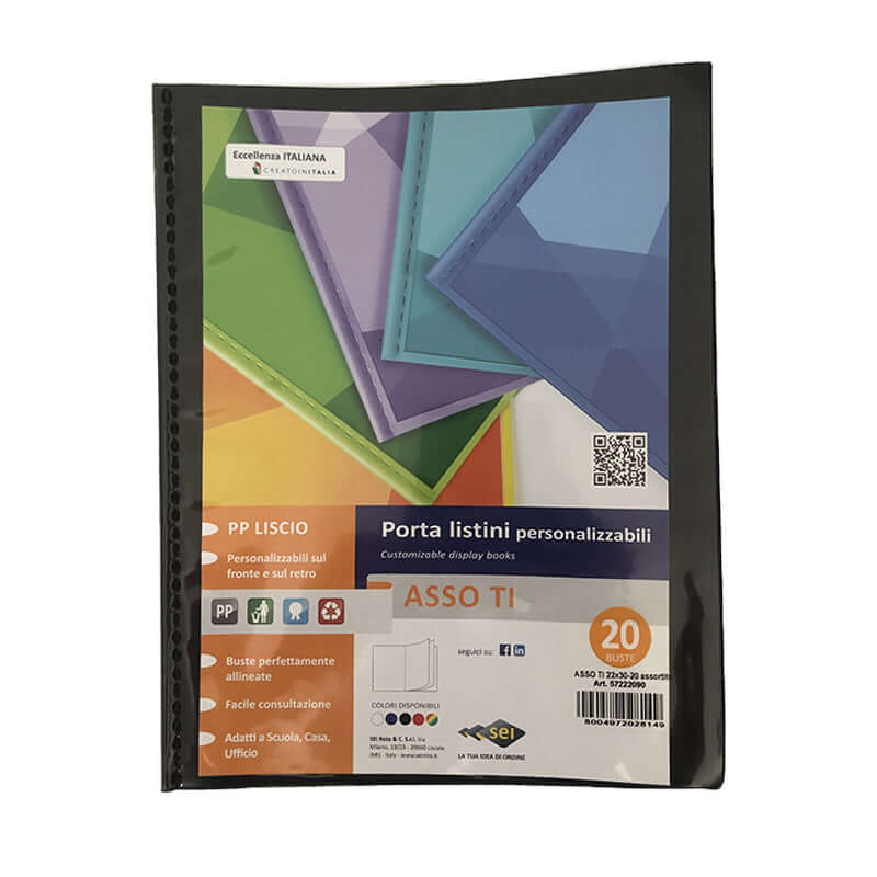 Porta Listino Personalizzabile Asso TI Formato 22 x 30 cm 20 Buste Colore Nero
