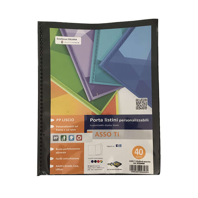 Porta Listino Personalizzabile Asso TI Formato 22 x 30 cm 40 Buste Colore Nero