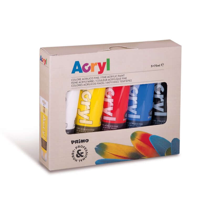Acryl Primo Colore Acrilico in Tubo da 75 ml Confezione 5 Pezzi Colori Assortiti