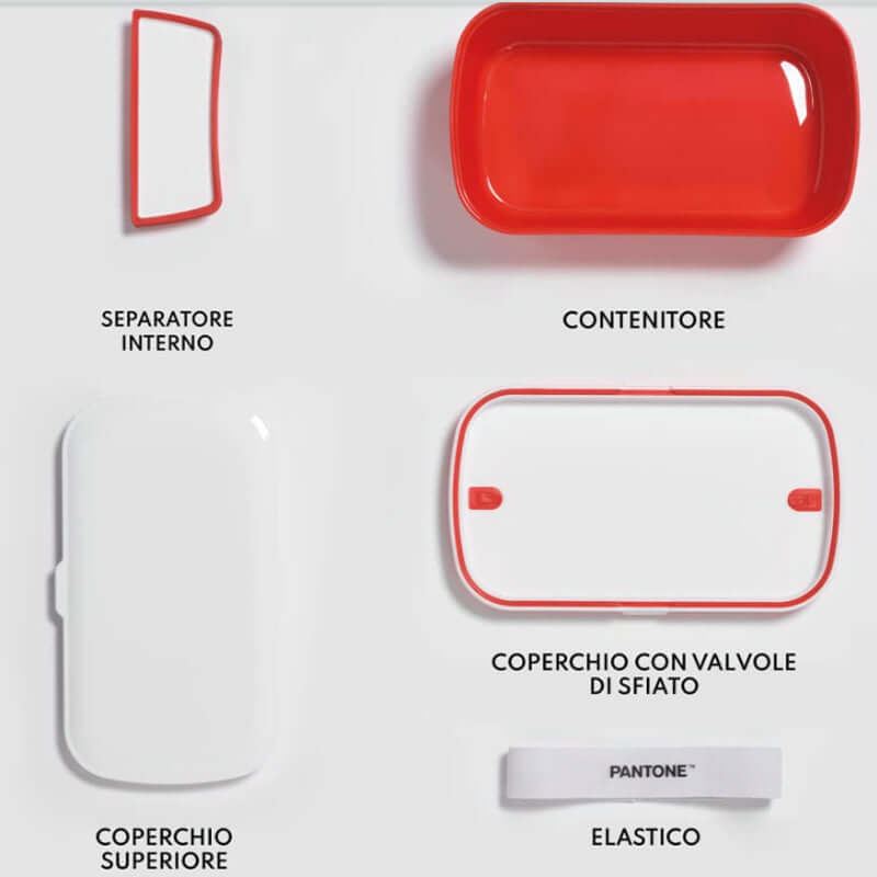 Portapranzo Lunch Box Pantone Stile Bento con Divisorio Interno Colore Rosso