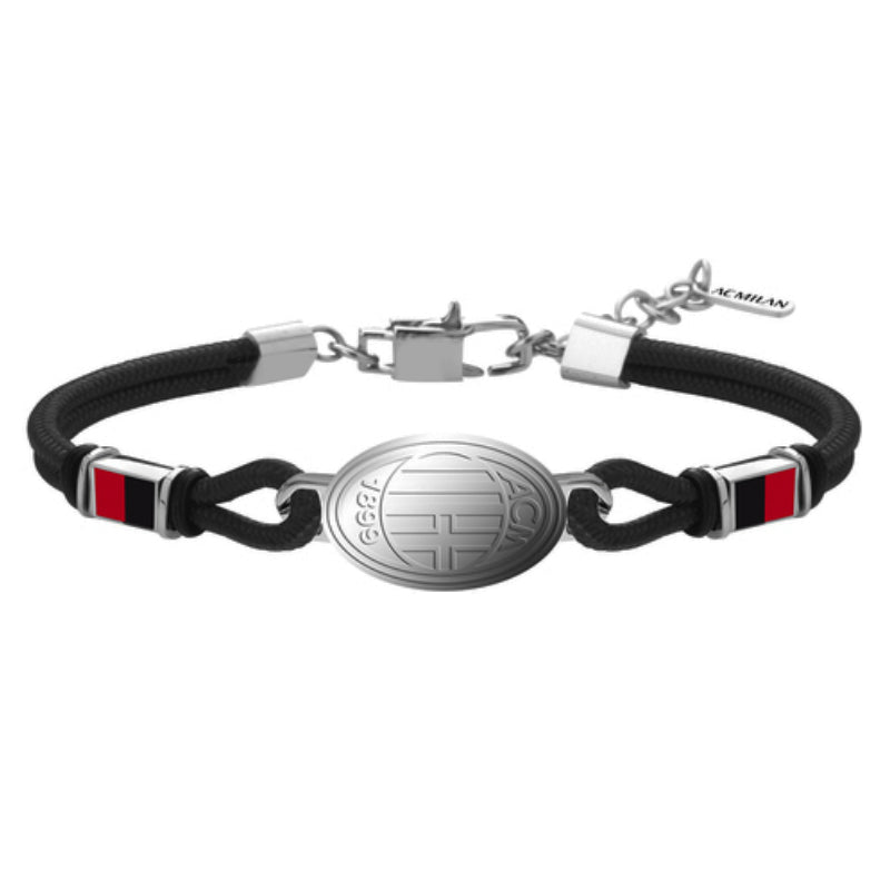 Bracciale in Cuoio e Acciaio con Medaglia AC Milan