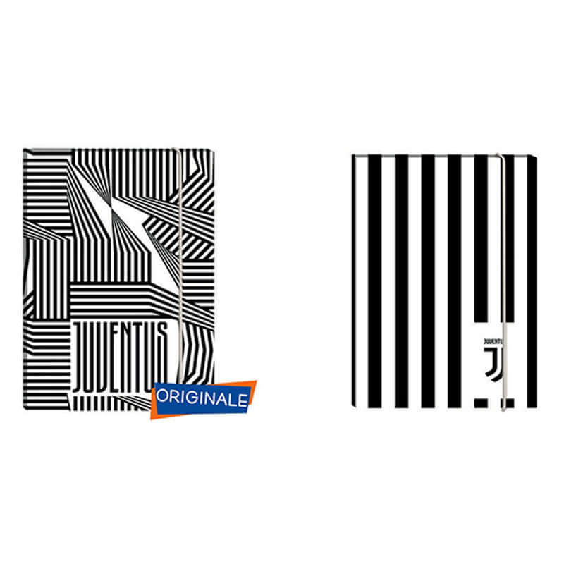 Juvventus F.C. Cartelletta a 3 Lembi Seven in Cartoncino Dorso 1 cm con Elastico Formato 25x34 cm Fantasia a Strisce Bianconere