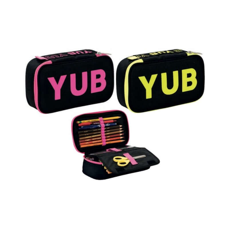 Astuccio 1 Cerniera Seven Yub Urban Fluo Nero con Scritta Verde