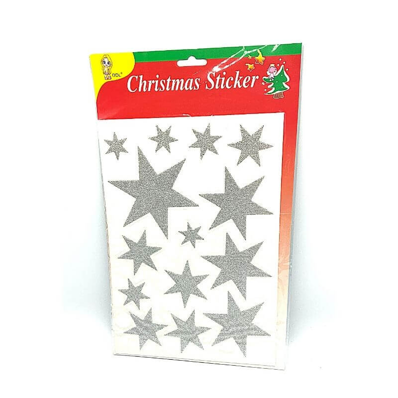 Foglio Formato A4 Christmas Sticker Stelle Glitterate Argento