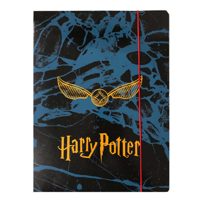 Cartelletta a 3 Lembi in Cartoncino Dorso 1 cm con Elastico Formato 25 x 34 cm Harry Potter Hogwarts Boccino d'Oro